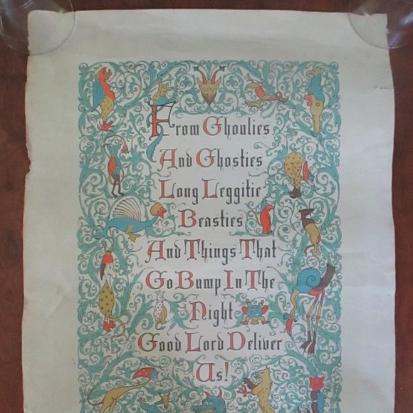 Vintage Scottish Prayer Karl Smith Lithograph Things that go Bump in the Night
